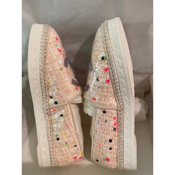 Chanel 19S Tweed/Plastic Espadrilles Shoes in Coral/White color - Picture 6 of 8
